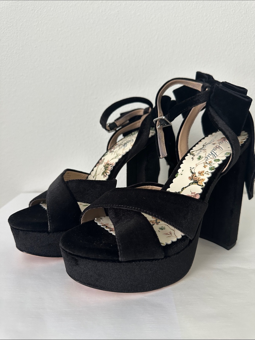 Antonio Melani x Nicola Bathie BLACK Lila Velvet Bow Platform Dress Sandals 7.5 - Picture 2 of 4